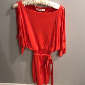 Trina Turk coral cold shoulder dress